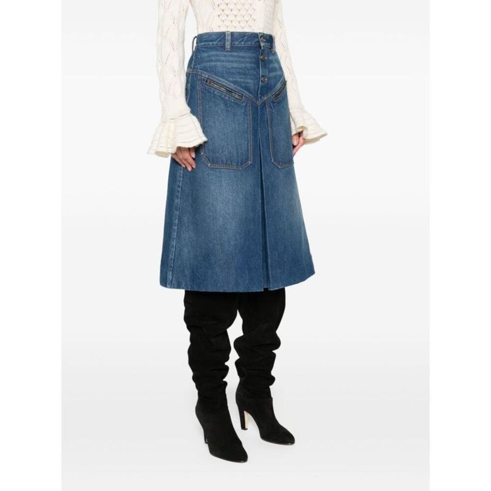 CHLOE Women's Denim A-Line Skirt with Zipper Pockets Women BLUE Skirts - Picture 5 of 5